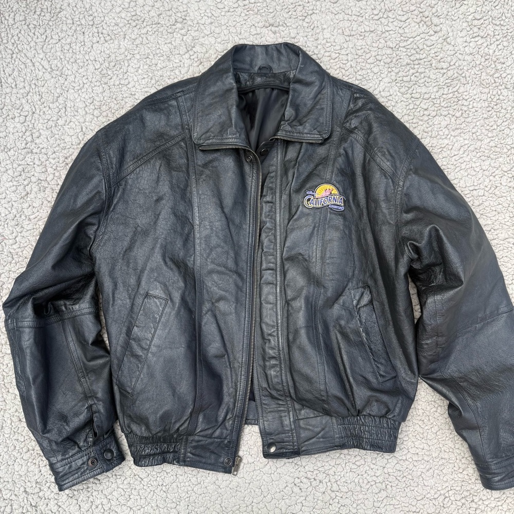 Disneyland California Adventure Black Leather Bomber Jacket size small